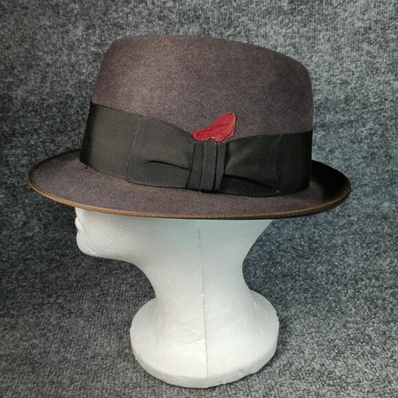 Stetson Hat Fedora Fitted Mens 7 1/4 Gray Felt Grosgrain Ribbon Feather Dress - Picture 1 of 9